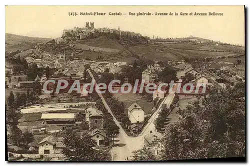 Cartes postales Saint Flour Cantal Vue generale Avenue de la Gare et Avenue Bellevne