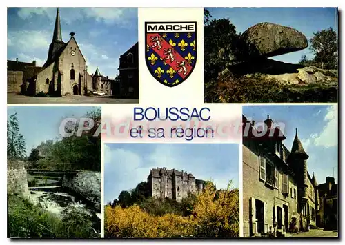 Moderne Karte BOUSSAC cascade ch�teau �glise la Cure