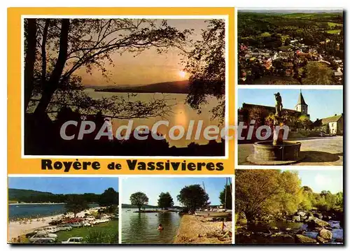 Moderne Karte ROYERE DE VASSIVIERES la place la fontaine �glise Rigole du Diable lac