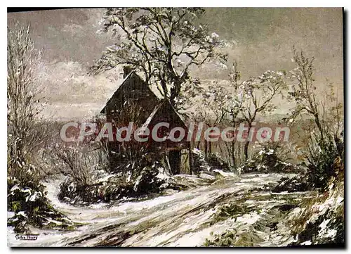 Moderne Karte FRESSELINES soir de neige � Aigude �uvre du peintre Gaston Thiery