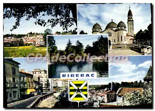 Moderne Karte RIBERAC vue g�n�rale �glise cascade