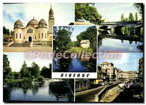 Moderne Karte RIBERAC �glise pont moulin de Rodessol