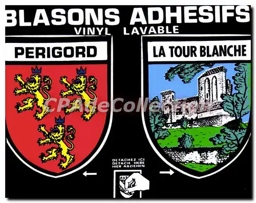 Moderne Karte LA TOUR BLANCHE PERIGORD blasons adh�sifs autocollants