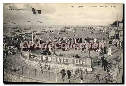 Cartes postales Arcachon La Place Thiers et la Plage