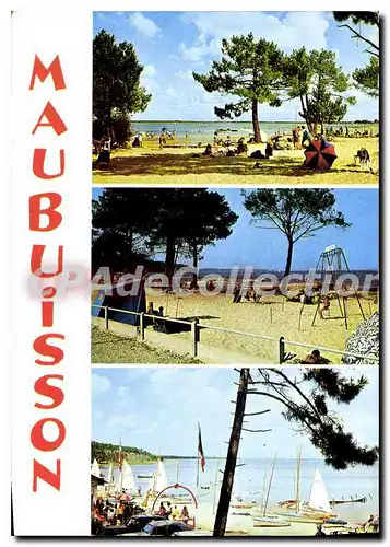 Cartes postales moderne Maubuisson La Plage La Plage au Bord du Lac Voilier au Bord du Lac