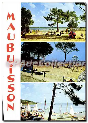 Cartes postales moderne Maubuisson La Plage La Plage au Bord du Lac Voiliers au Bord du Lac