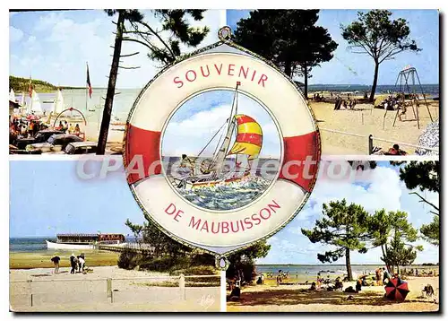 Moderne Karte Maubuisson Voiliers au bord du Lac La Plage au bord du Lac