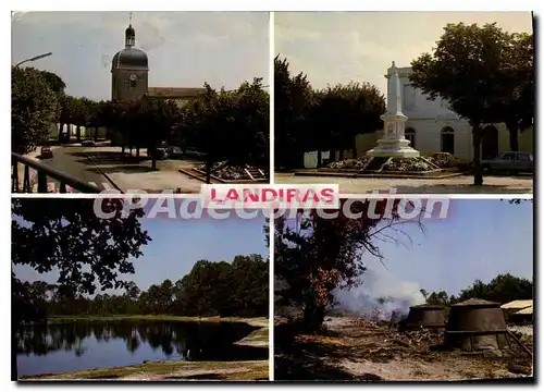 Cartes postales moderne Landiras L'Eglise Saint Martin La Mairie et le Monument aux Morts