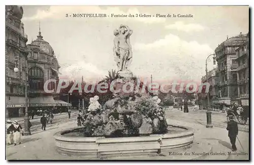 Ansichtskarte AK Montpellier Fontaine Des 3 Graces Place De La Comedie