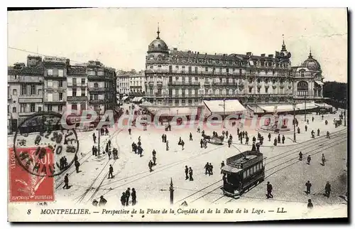 Ansichtskarte AK Montpellier Perspective De La Place De La Comedie Et De La Rue De La Loge