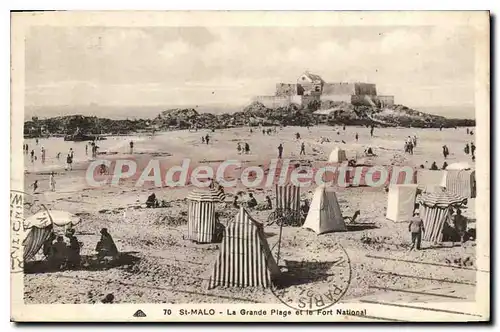 Ansichtskarte AK Saint Malo La Grande Plage Et La Fort National