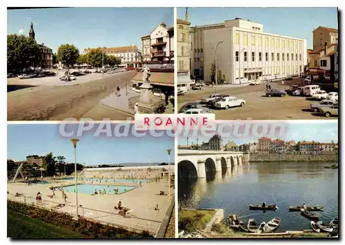 Cartes postales moderne Roanne Place de l'Hotel de Ville La Nouvelle poste La Piscine Le Pont sur la Loire