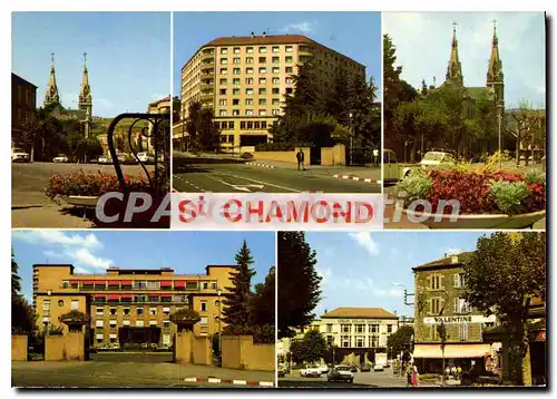 Cartes postales moderne Saint Chamond Le Carrefour au fond l'Eglise Notre Dame Centre Financier et Rue Victor Hugo