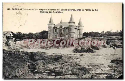 Ansichtskarte AK Pornichet Plage et Rochers de Bonne Source pres la Pointe du B� Chateau des Tourelles