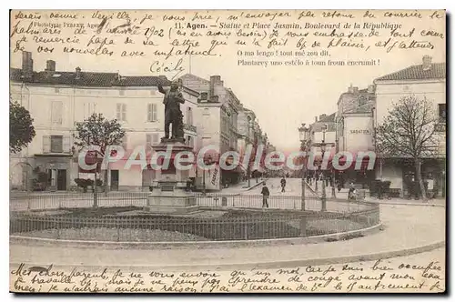 Ansichtskarte AK Agen Statue Et Place Jasmin Boulevard De La Republique