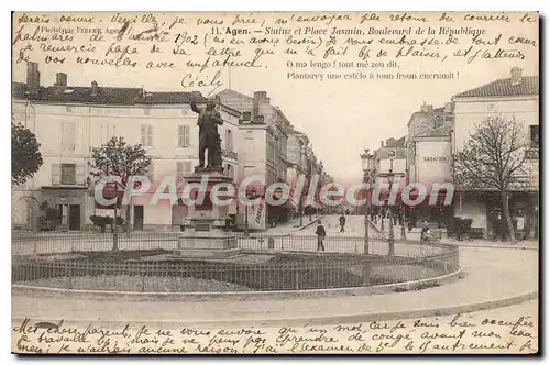 Cartes postales Agen Statue Et Place Jasmin Boulevard De La Republique