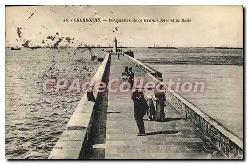Cartes postales Cherbourg Perspective De La Grande Jetee Et La Rade