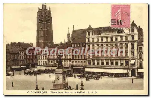 Cartes postales Dunkerque Place Jean Bart Et Le Beffroi
