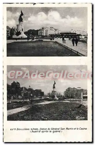 Cartes postales Boulogne Sur Mer Statue Du General San Martin et le casino