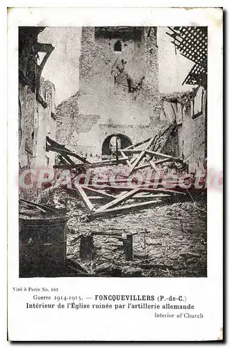 Cartes postales Foncquevillers int�rieur de L'Eglise bombardee