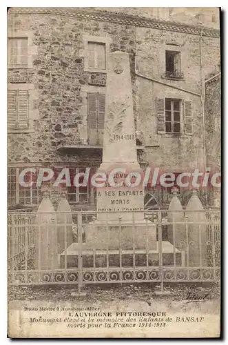 Cartes postales L'Auvergne Pittoresque Monument Eleve Bansat