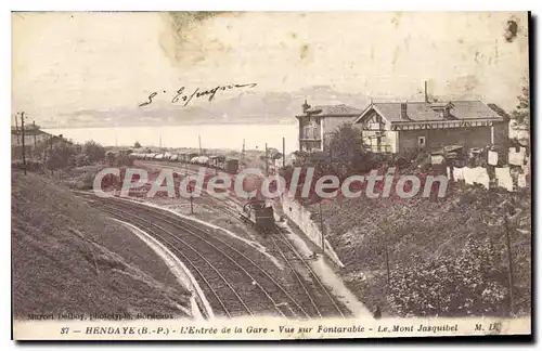 Ansichtskarte AK Hendaye L'Entree De La Gare Vue Sur Fontarabie