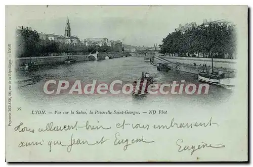 Cartes postales Lyon Vue Sur La Saone La Passerelle Saint-georges