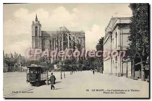 Cartes postales Le Mans La Cathedrale Et Le Theatre place des jacobins