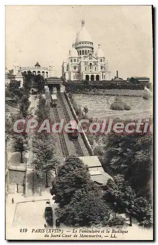 Cartes postales Paris Le Funiculaire Et La Basilique Du Sacre Coeur