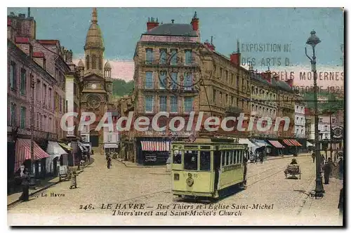 Cartes postales Le Havre Rue Thiers Et I'Eglise Saint Michel