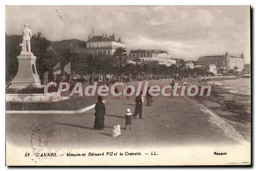 Cartes postales Cannes Monument Edouard VII et la croisette