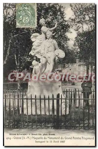 Cartes postales Grasse Maquette Du Monument Du Grand Peintre Fragonard 13 avril 1907