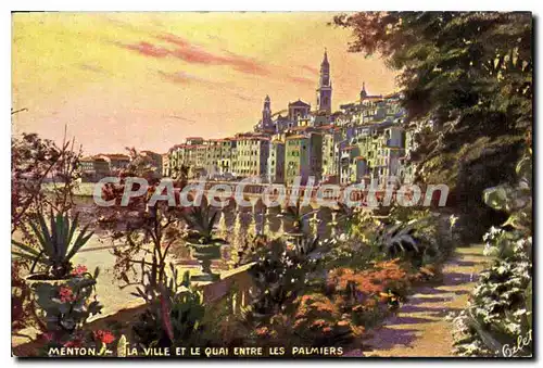 Cartes postales Menton La Ville Et Le Quai Entre Les Palmiers