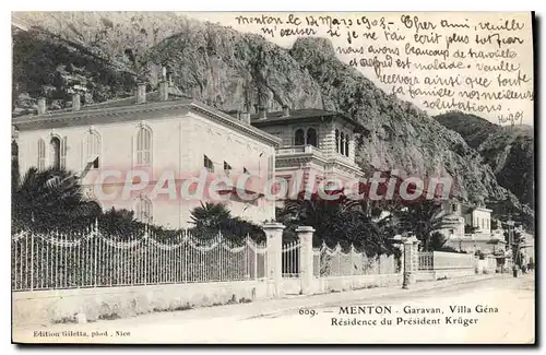 Cartes postales Menton Garavan Villa Gena Residence Du President Kruger