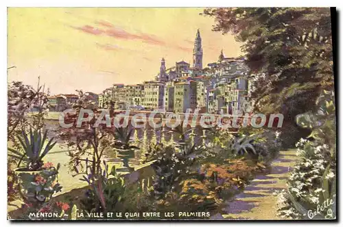 Cartes postales Menton La Ville Et Le Quai Entre Les Palmiers