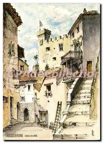 Cartes postales moderne Roquebrune rue de la fontaine aquarelle Robert L�pine