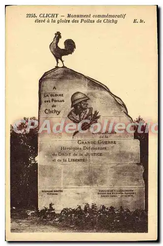 Cartes postales Clichy Monument Commemoratif Eleve � la gloire des Poilus