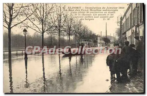 Cartes postales Alfort Inondation De Janvier 1910 La Rue Des Deux Moulins Submergee