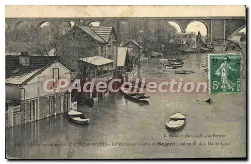 Cartes postales Nogent viaduc Pendant La Plus Haute Crue inondations janvier 1910