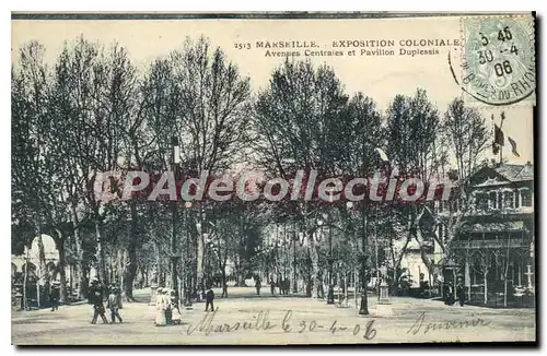 Cartes postales Marseille exposition coloniale Avenue Centrales Et Pavillon Duplessis