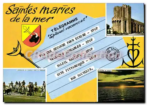 Cartes postales moderne Saintes-Maries de la mer �glise poursuite du taureau pour la ferrade