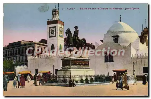 Cartes postales Alger Statu Du Duc D'Orleans Et Mosquee Djama Djedid
