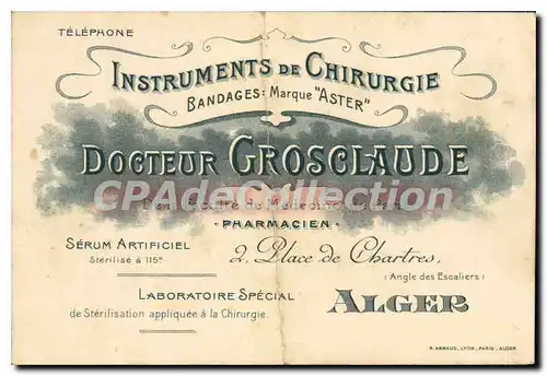 Cartes postales Alger Laboratoire Special chirurgie Aster Docteur Grosclaude pharmacien