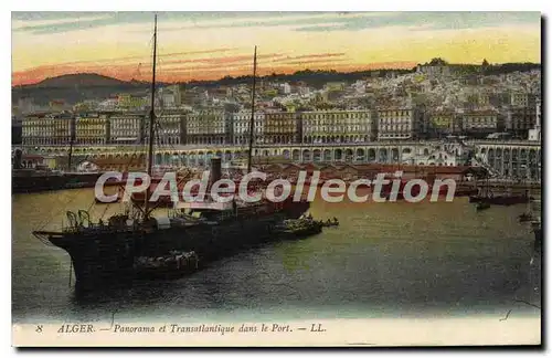 Cartes postales Alger Panorama Et Transatlantique Dans Le Port