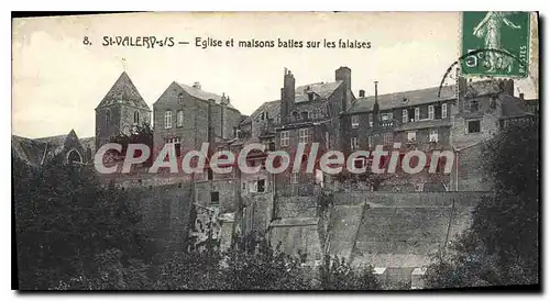 Cartes postales St Valery Sur Somme L'Eglise Et Les maisons baties sur les Falaises