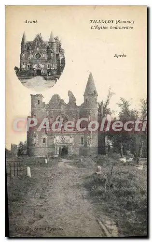 Cartes postales Avant Tilloloy L'Eglise bombardee avant apr�s