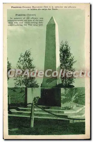 Ansichtskarte AK Pozieres Monument Eleve La Memoire Des Officiers et soldats du corps des tanks
