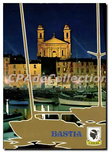 Moderne Karte Bastia La Corse vieux port illumin�