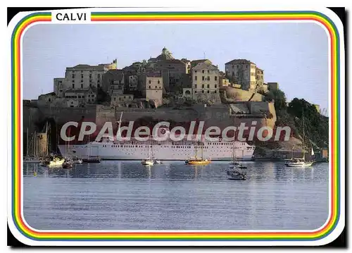 Moderne Karte Calvi La Citadelle Et I'Un Des Bateaux Reliant Le Continent