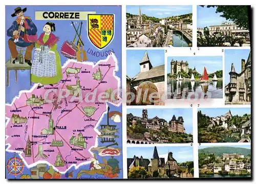 Moderne Karte Correze Limousin carte touristique Tulle Brive Chaumeil Val Ussel Uzerche Treignac Meymac Argen